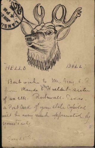 Hand Drawn 1906 Elk Elks Postcard 1c stamp Vintage Post Card 2