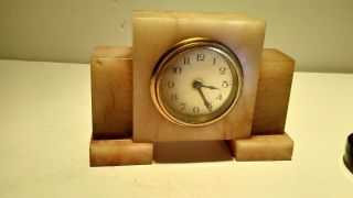 Vtg Art Deco? Cream - Orange - Salmon Marble Windup Clock Made In Germany -