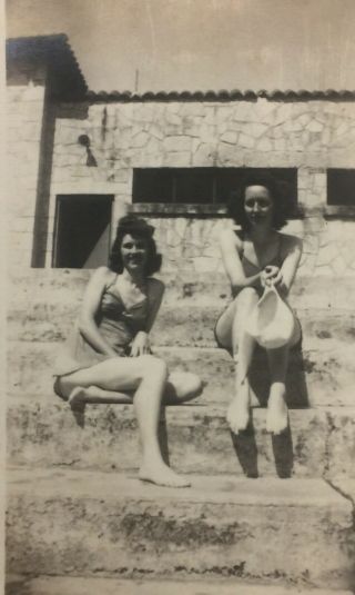 Vintage Found Photograph Two Pretty Young Woman In Bathing Posing