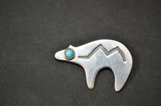 Vintage Sterling Silver Southwest Bear Brooch Turquoise Eye Stamped Navajo 900