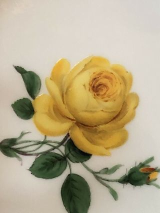 Vintage Meissen Handpainted YELLOW Rose Leaf Shape Large Candy Dish Handle Bowl 2