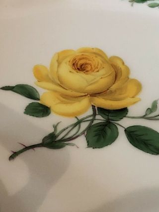 Vintage Meissen Handpainted YELLOW Rose Leaf Shape Large Candy Dish Handle Bowl 4