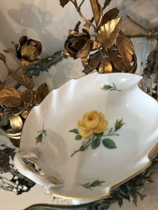 Vintage Meissen Handpainted YELLOW Rose Leaf Shape Large Candy Dish Handle Bowl 5