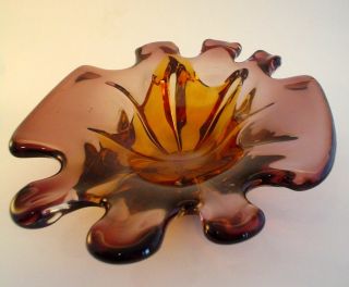 Vintage Murano Art Glass Dish Purple And Gold Coloring