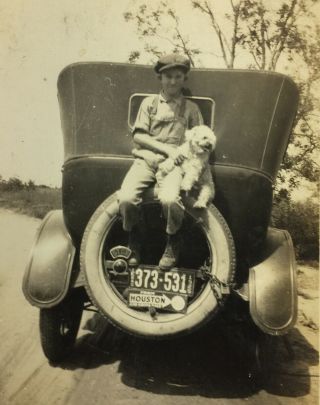 Vintage Found Photograph Great Image Of A Boy And His Dog On A Car Ab