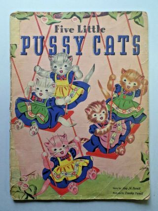 Vintage Whitman Five Little Pussy Cats 1942 Linen Book