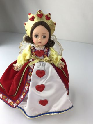 Madame Alexander Queen Of Hearts Doll 8 Inch Red Dress Gold Crown Red Stand