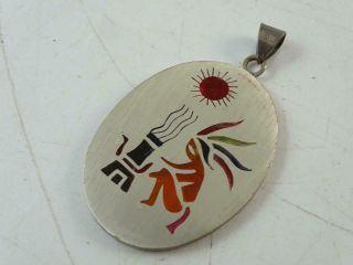 Vintage Mexico Sterling Silver Necklace Pendant Stained Glass Window Enamel Old