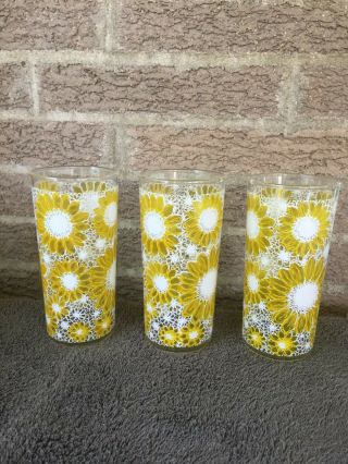 Vintage Libbey Clear Glass 16oz.  Sunflower Drinking Glasses Very Rare Pattern