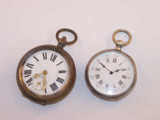 2 Antique Key Wind Pocket Watches,  Pecherat - Caillat Sterling Silver Case,  Unknown