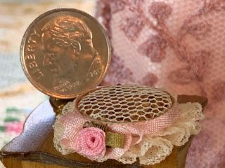 Vintage Miniature Dollhouse Artisan Lace Silk Real Rose Petals Drawer Potpourri