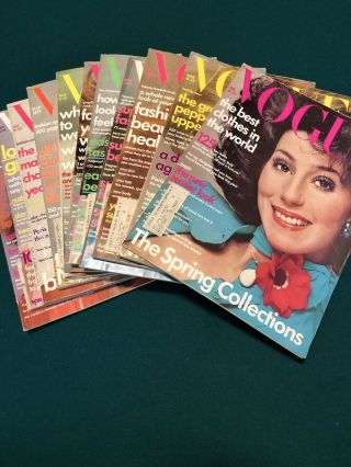 11 Vintage 1975 Vogue Magazines Cher Margaux Russo Hutton Beverly