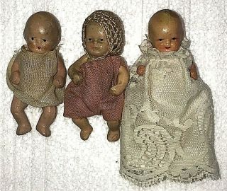 3 Vintage & Antique Bisque 2 3/4 " Miniature Dollhouse Baby Dolls Made In Japan