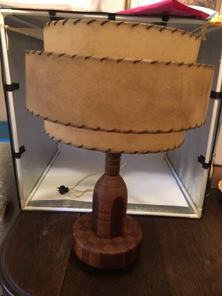 Vintage Mid - Century Solid Wood Lamp With The Fiberglass 3 Tier Shade