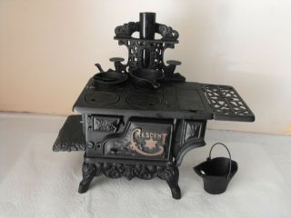 Vintage Crescent Cast Iron Mini Toy Stove With Accessories Large Version 2