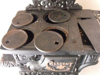 Vintage Crescent Cast Iron Mini Toy Stove With Accessories Large Version 4