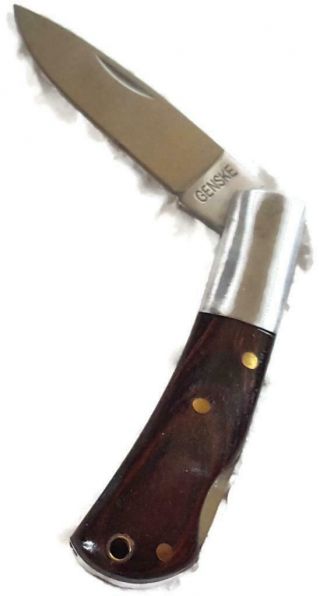 Vtg Genske Lockback Folding Pocket Knife - Wood Handle - 5 Inches Open