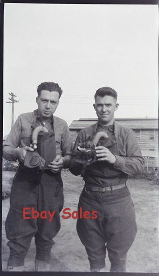 W8 - Oo Vintage Photo Negative - Military Men With Gas Masks