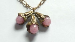 Czech Vintage Pink Peking Glass Bead Pendant Necklace