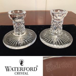 Signed Vintage Pair Waterford Crystal Lismore Taper Candle Holders Candlesticks