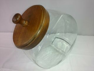 Vintage Glass Cookie / Candy Jar With Wood Lid Food Storage Container Kitchen
