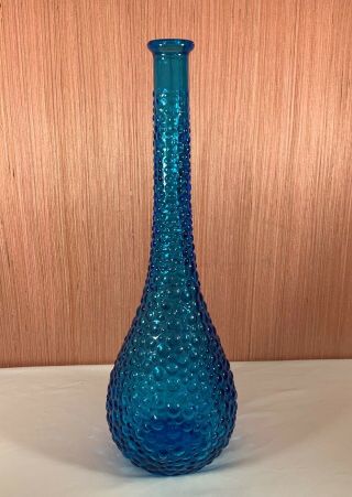 Vintage Empoli Italy Blue Bubble Blown Glass Decanter Genie Bottle