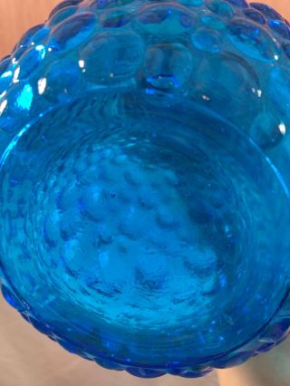 Vintage Empoli Italy Blue Bubble Blown Glass Decanter Genie Bottle 2