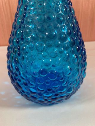 Vintage Empoli Italy Blue Bubble Blown Glass Decanter Genie Bottle 3