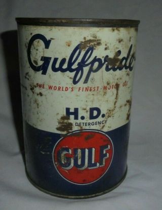 Vintage Gulf Pride Hd Motor Oil Quart Can Metal Full Gulf