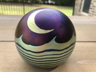 Vintage Steven Correia Studio Art Glass Paperweight Moon And Sea Signed 1979
