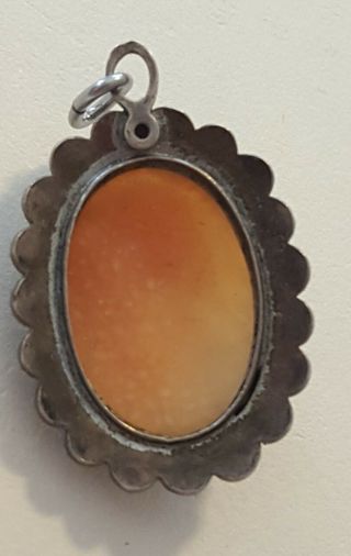 Vintage 925 Sterling Silver Cameo Ivory Color Stone & Marcasite Oval Pendant 3