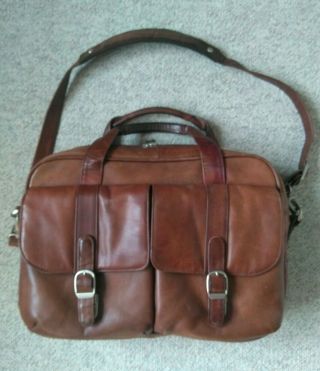 Vtg Samsonite Leather Saddlebag Briefcase Messenger Expandable Laptop Case Brown