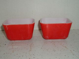 Vintage Pyrex Red 501 B 1 1/2 Cup Refrigerator Dishes Set Of 2 No Lids