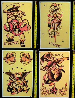 Four Usmc Military 2 Usa Vintage Sailor Jerry Traditional Tattoo Poster Prints