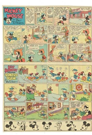 Vintage Mickey Mouse With Goofy (walt Disney) 1937 Sunday Comic - Nm