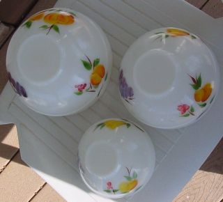 Fire King Vintage Glass Mixing Bowls Set of 3 Fruit Design 3