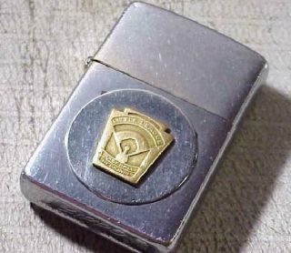 Vtg 1958 Zippo Pat.  Pend Lighter “little League Baseball Regional” On Brass Embl