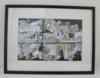 Frank Kasimov Signed Vintage Abstract Modern Mixed Paper Collage Framed 12x16