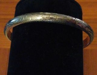 Vintage Sterling Silver Hinged Bangle Bracelet With Unique Etching