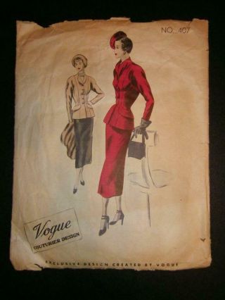 Vintage 1940s Vogue Couturier Design Dress Sewing Pattern 407 Size 12