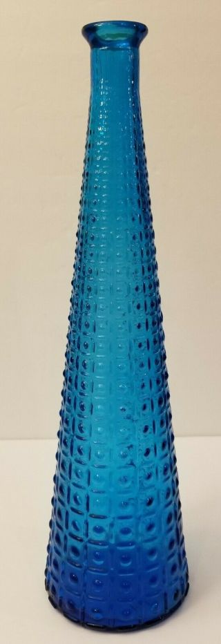 Vintage Blue Glass Quilted Pattern Bottle Made In Italy Bottle Vase Decanter