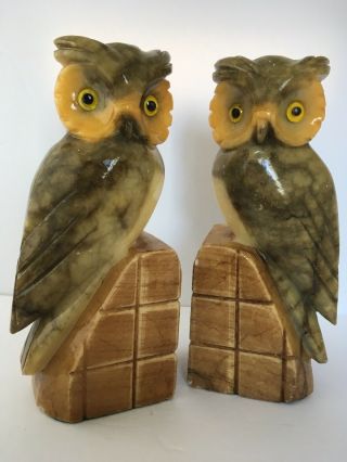 Vintage Owl Bookends Alabaster Italy,  Stone/marble,  Boho Retro Artisan