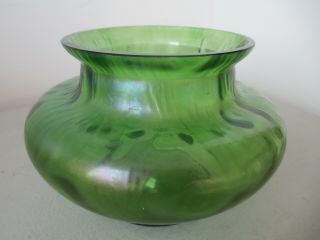 Vintage Czech Loetz / Kralik Art Glass Bowl Iridescent Green Bowl C1900