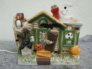 Vintage Ceramic Haunted House Halloween Decor Light - Ghost,  Pumpkin,  Bats,  Skeleton