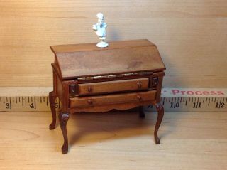 Vintage Dollhouse 1:12 Miniature Wood Desk With Hideaway And Bust