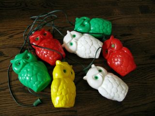 Vintage Retro Noma Owl Party Lites String 7 Camping Rv Patio Blow Mold Lights