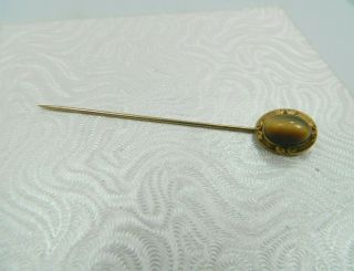 Exquisite Vintage 14k Yellow Gold Tigers Eye Hat Pin M