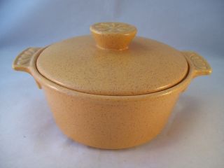 Vintage California Pottery Usa S - 51 Covered Casserole Dish Orange Speckled Calif