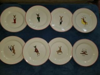 Set Of 8,  Reindeer 8 1/4 " Dinner Plates Christmas.  Vintage Fun
