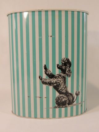 Vtg Trash Can Metal Tin Wastebasket Mcm French Poodle Dog Usa Teal Harvell 1950s